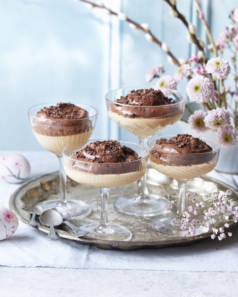 Double-layer custard and chocolate mousse  