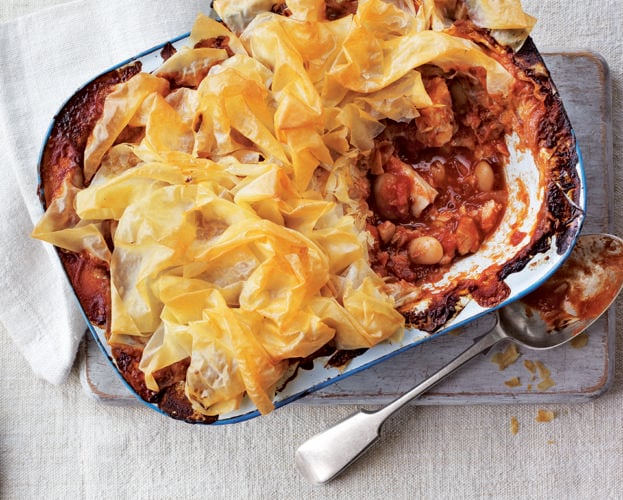Smoky cod and butter bean filo pie