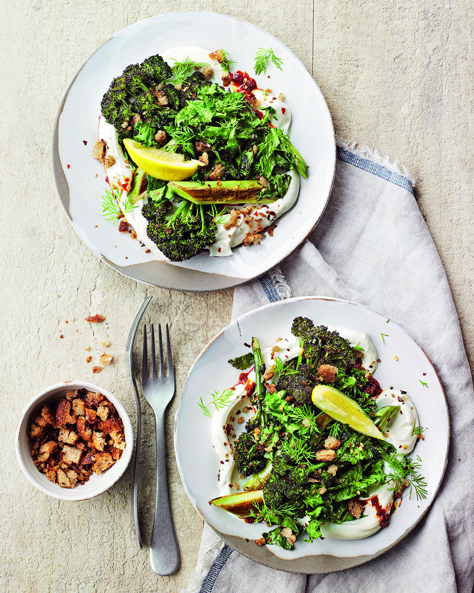Garlicky greens with harissa yogurt - delicious. magazine