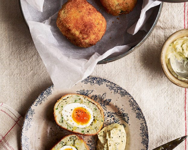 Smoked haddock scotch eggs with lemon mayo