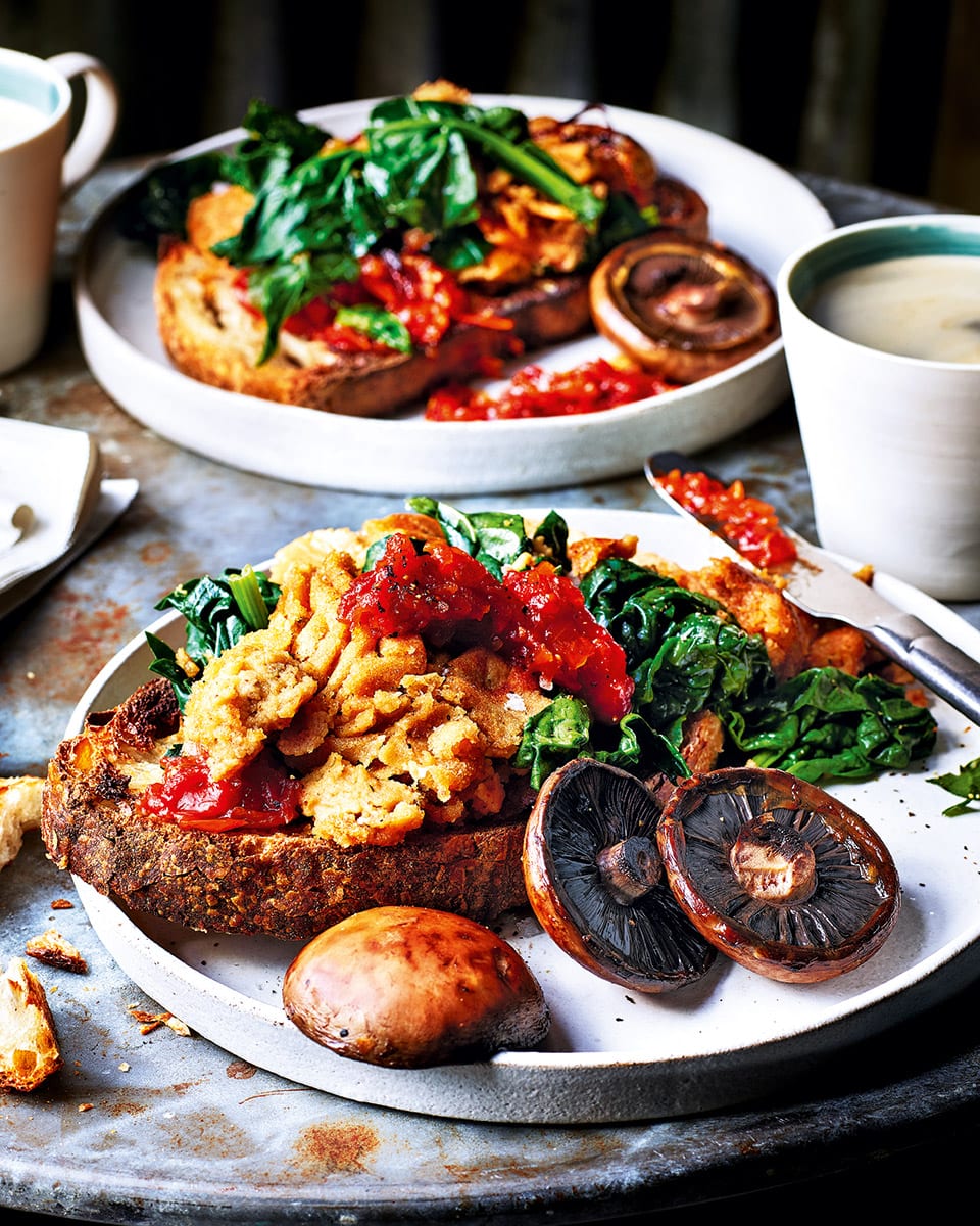 Vegan 'scrambled eggs' with mushrooms and greens - delicious. magazine