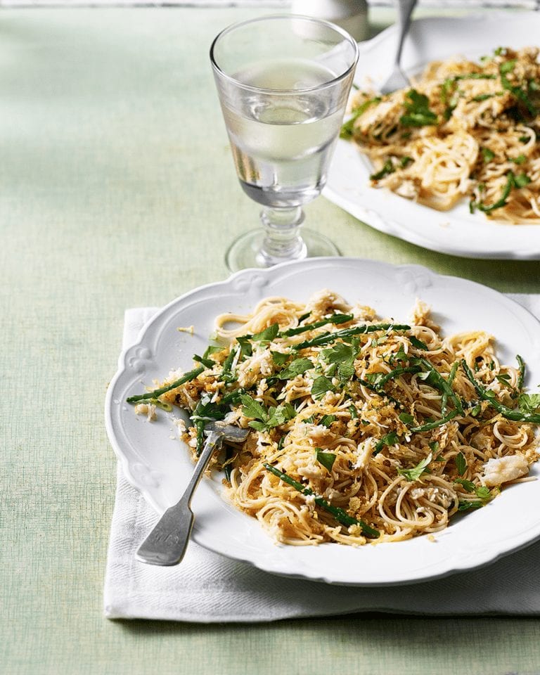 Crab and samphire pasta