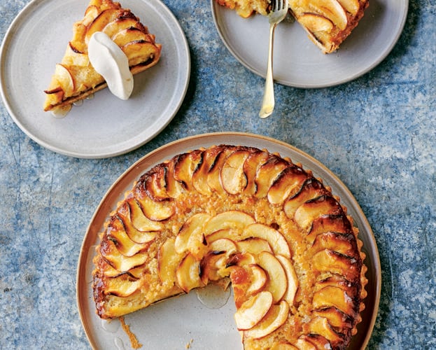 Black butter frangipane and apple tart