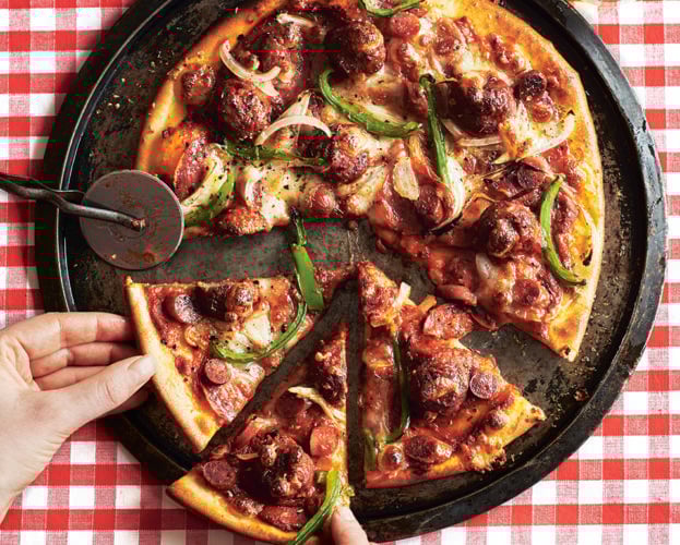 Meatball and pepperoni pizza