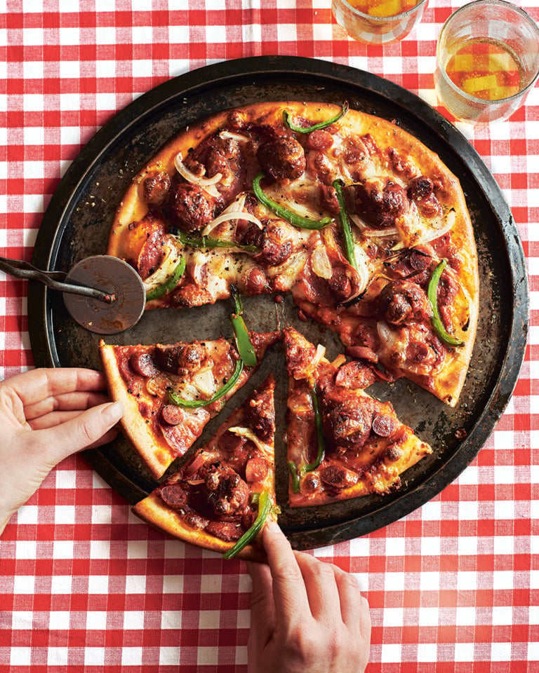 Meatball and pepperoni pizza