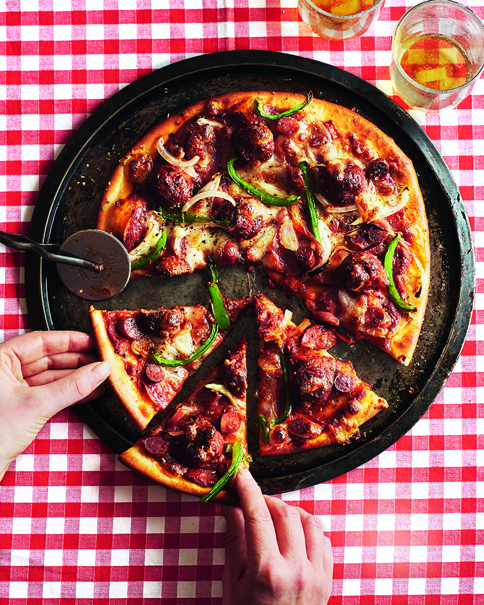 Meatball and pepperoni pizza delicious. magazine