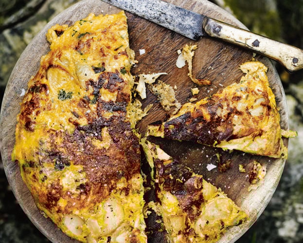 New potato, smoked garlic and cheddar omelette