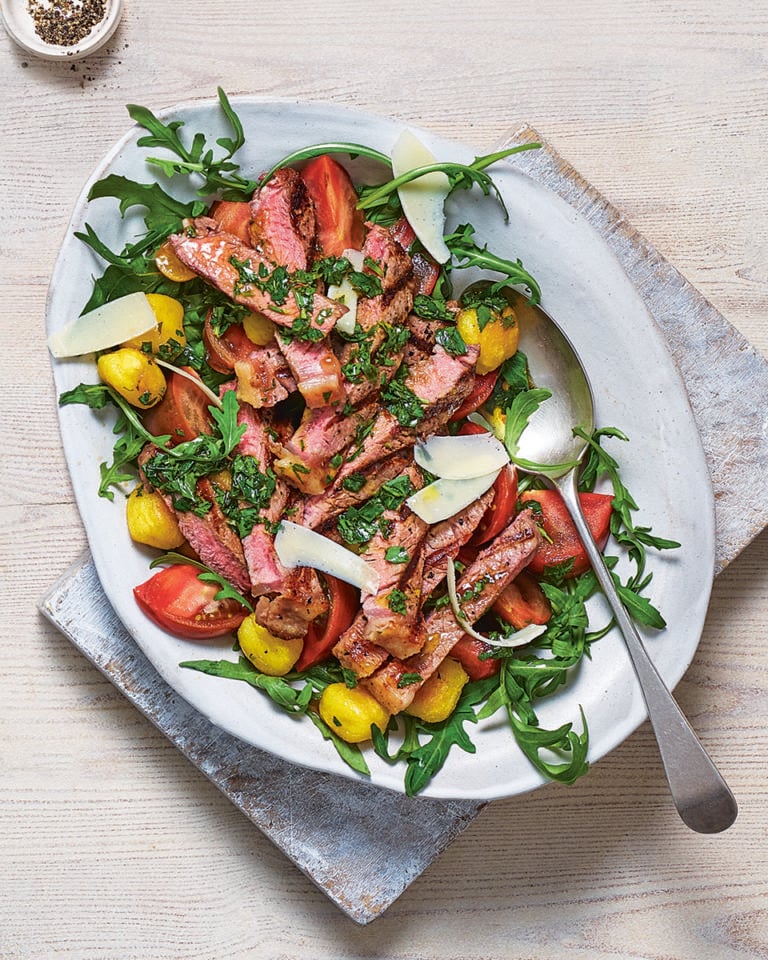 Steak tagliata with crispy fried gnocchi