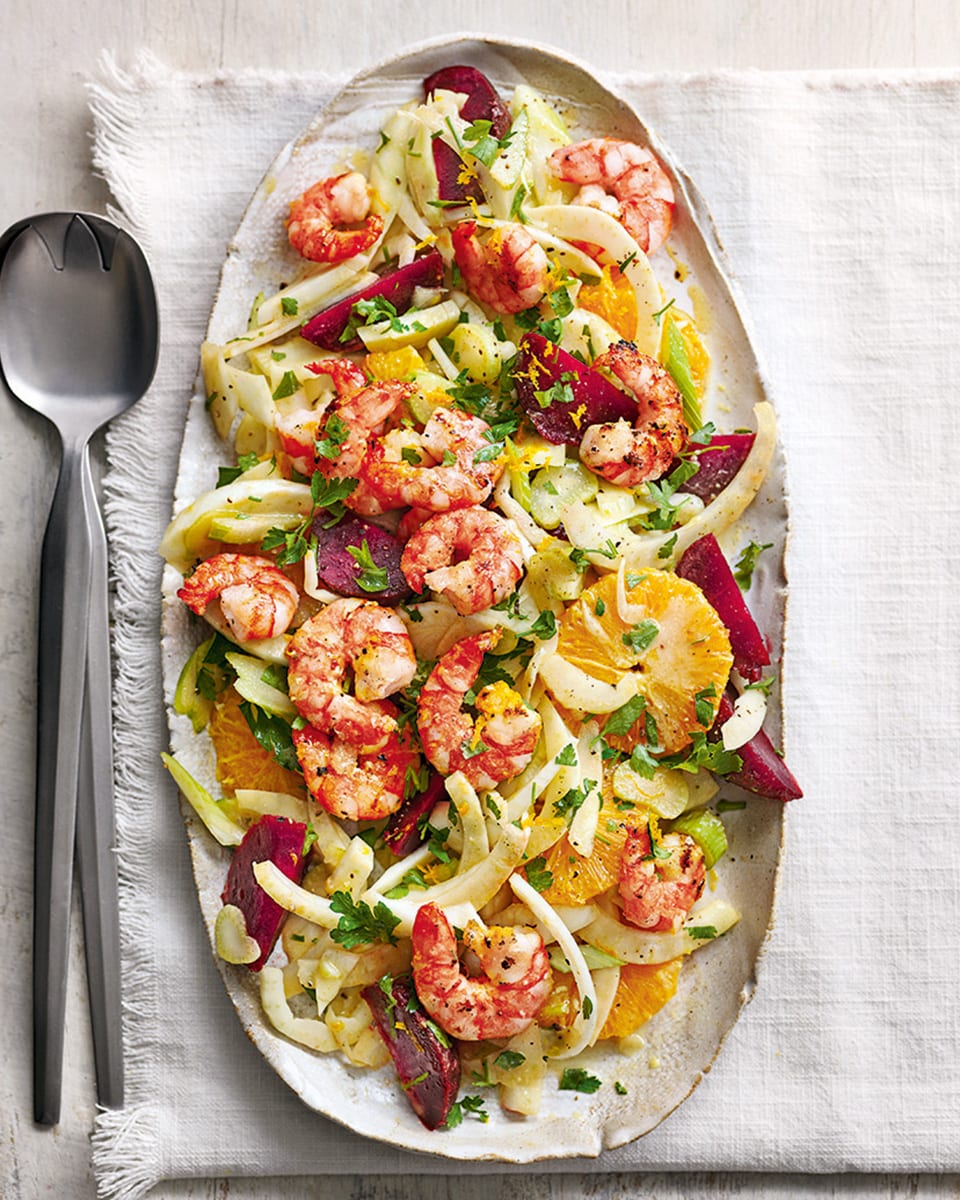 Fennel and orange salad with griddled prawns delicious. magazine