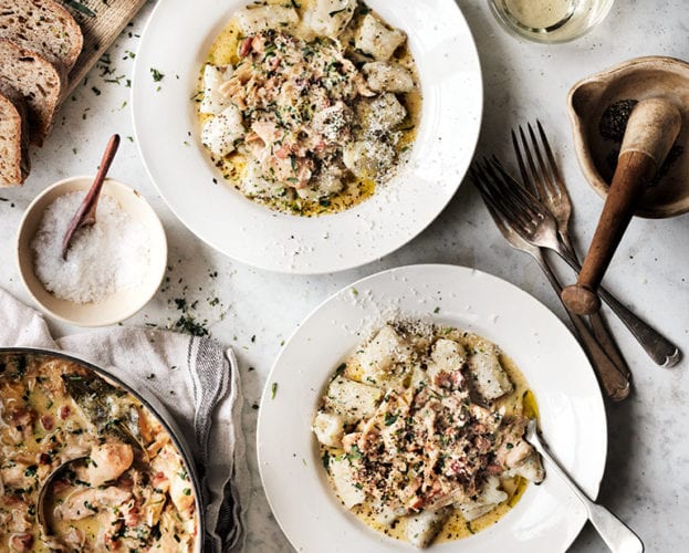 New potato gnocchi with rabbit and tarragon