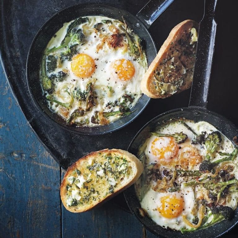 Baked broccoli and parmesan eggs