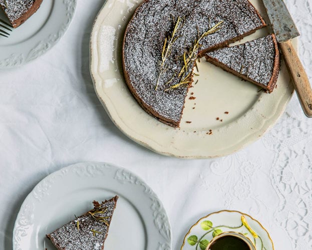 Flourless chocolate, chestnut & rosemary cake