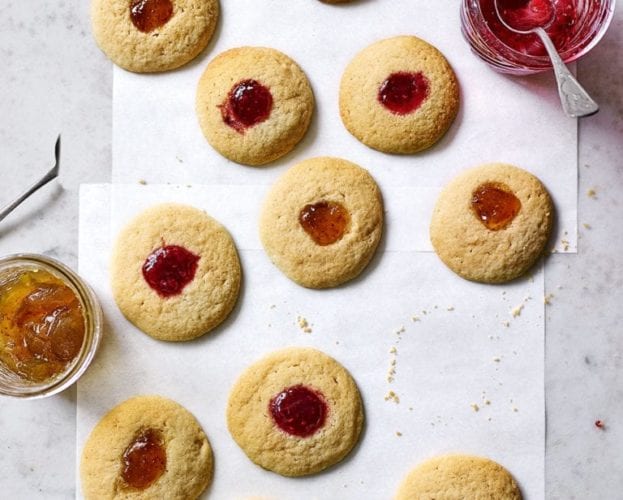 Peanut butter and jam thumbprint cookies