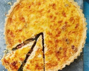 Quiche lorraine cut into slices to illustrate a collection of recipes