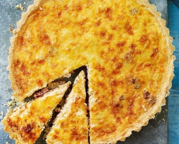 Quiche lorraine cut into slices to illustrate a collection of recipes