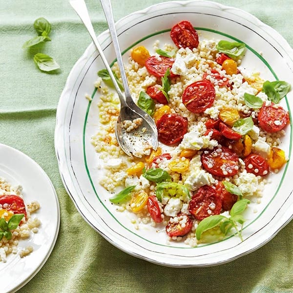 Roasted tomato, giant couscous, feta and basil salad