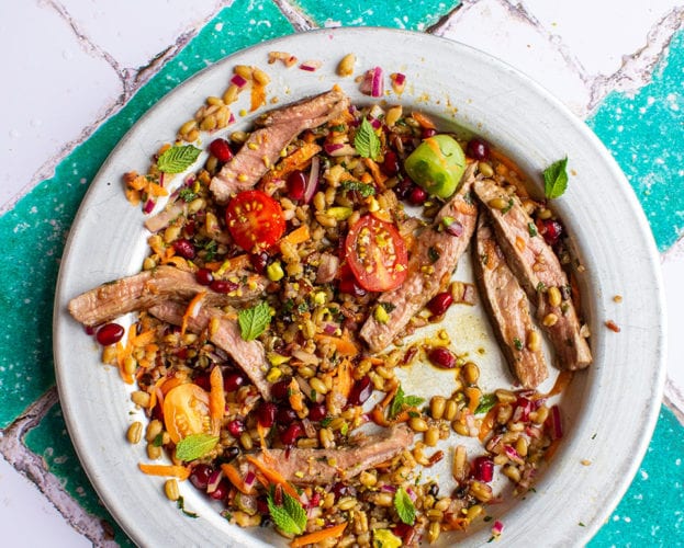 Pomegranate lamb salad