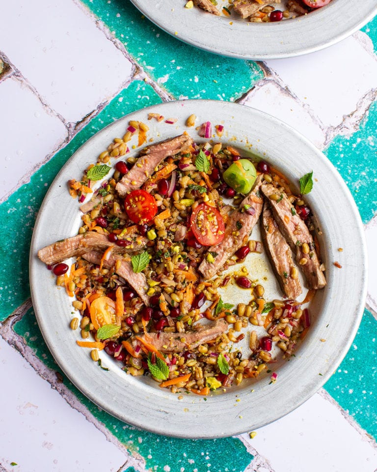 Pomegranate lamb salad