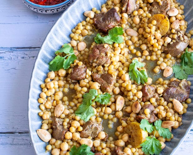 Moroccan lamb stew with giant couscous 