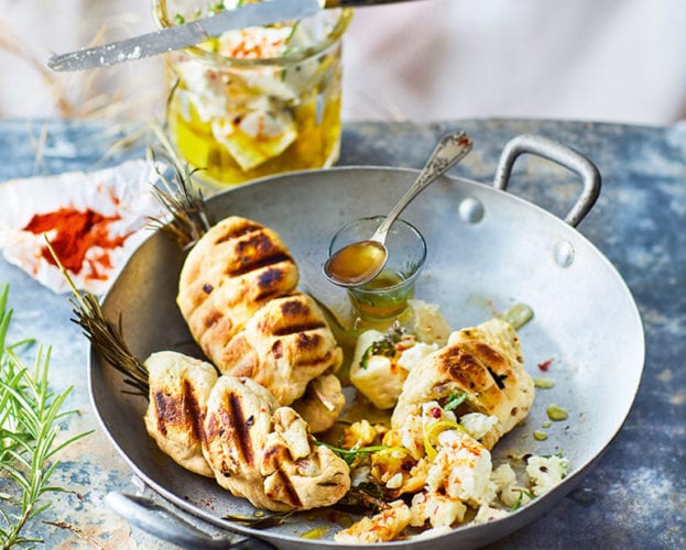Onion damper bread with marinated feta