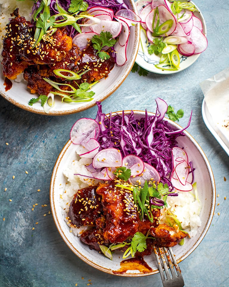 Korean fried chicken bowls