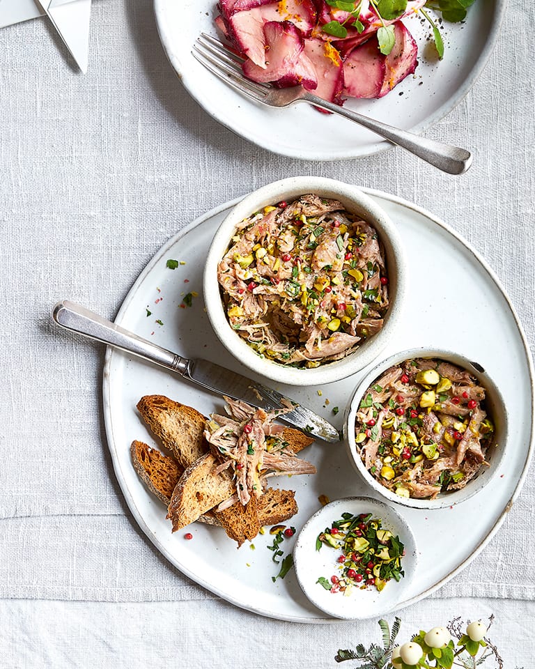 Potted duck with pistachio