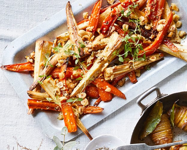 Roast carrots and parsnips with hazelnut dukkah