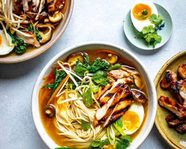 Charred chicken ramen bowls