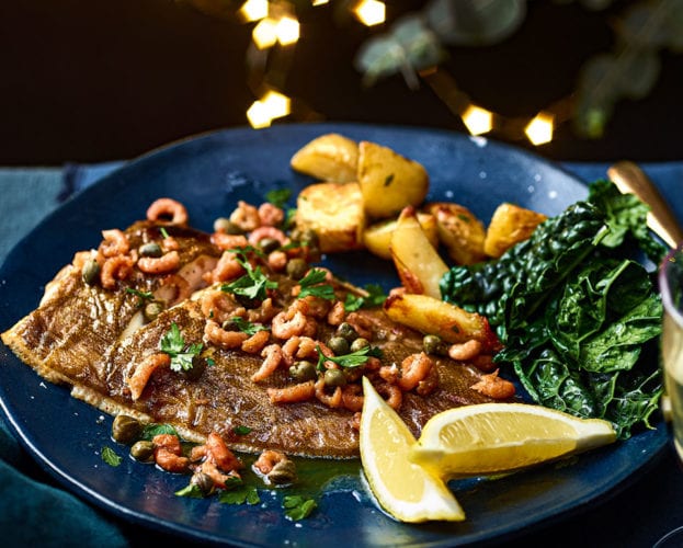 Lemon sole with potted shrimp butter