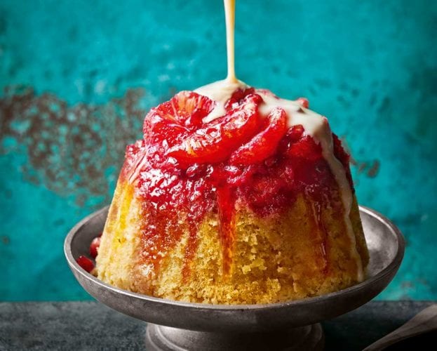 Blood orange and Campari steamed pudding