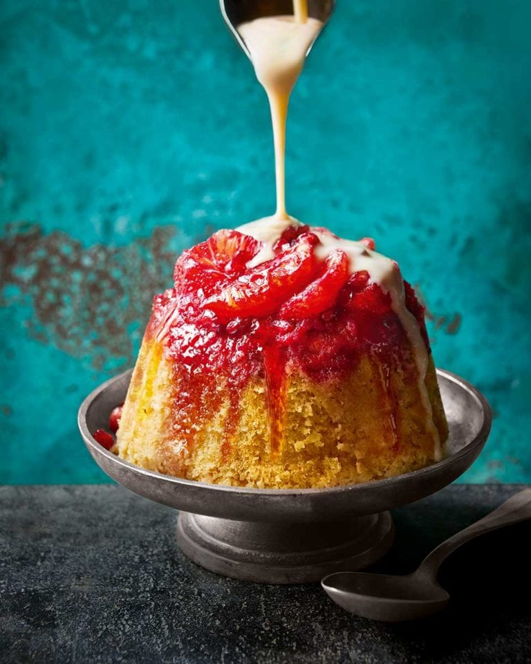 Blood orange and Campari steamed pudding