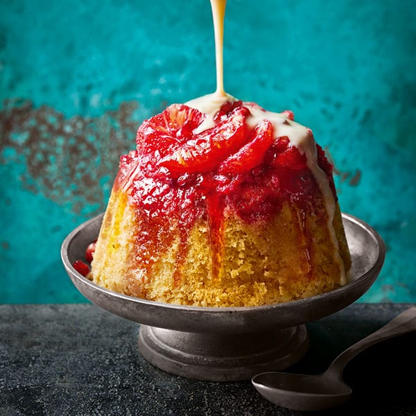 Blood orange sponge pudding