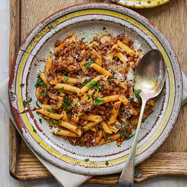 Penne lentils and mushrooms