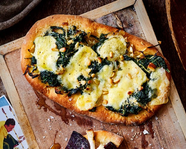 Spinach and pine nut pinsa romana