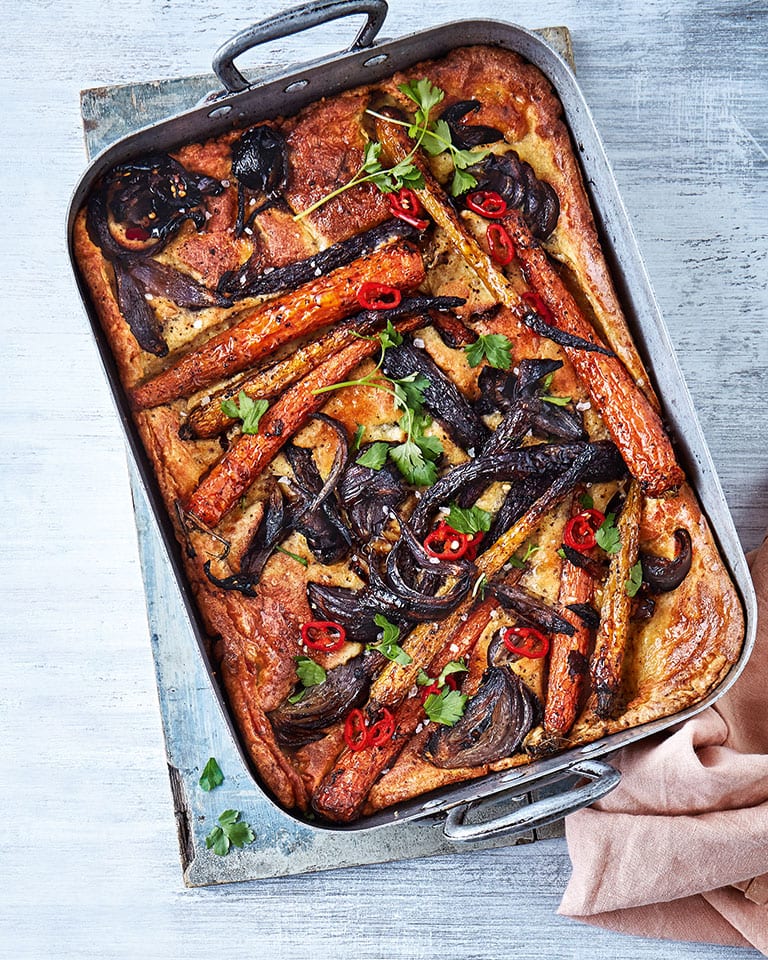 Vegetarian carrot toad in the hole