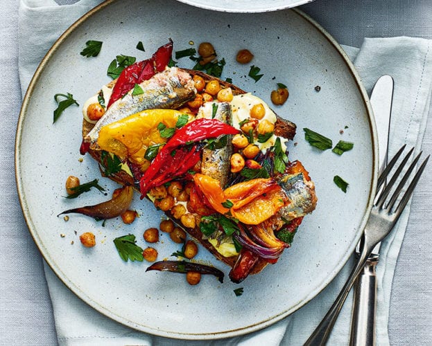 Sardine, chickpea and roasted pepper toasts