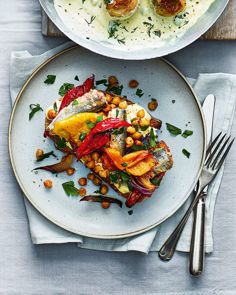 Sardine, chickpea and roasted pepper toasts