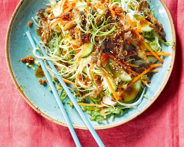 Hunan-style crispy mushroom noodle salad