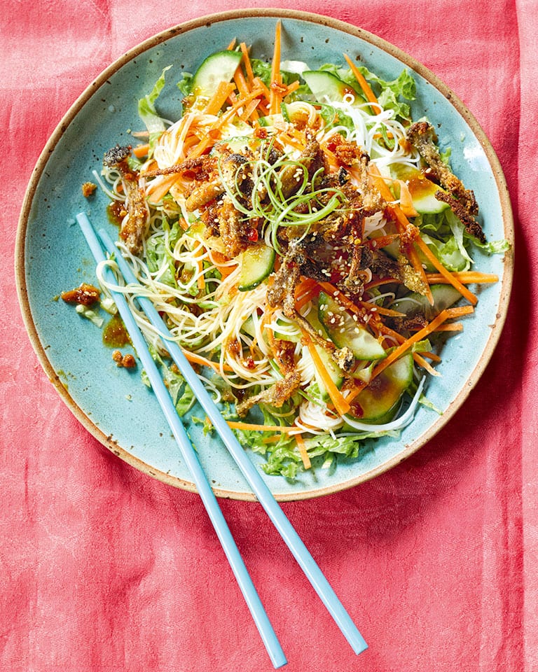 Hunan-style crispy mushroom noodle salad