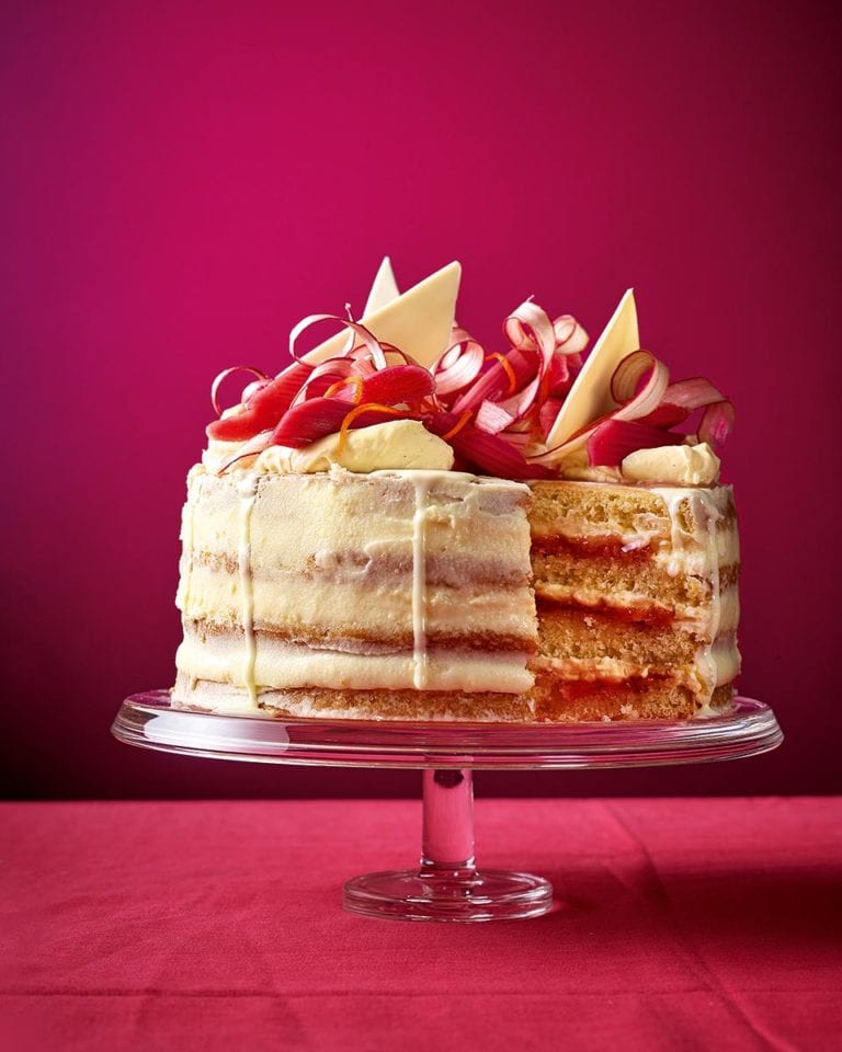 Rhubarb and custard layer cake