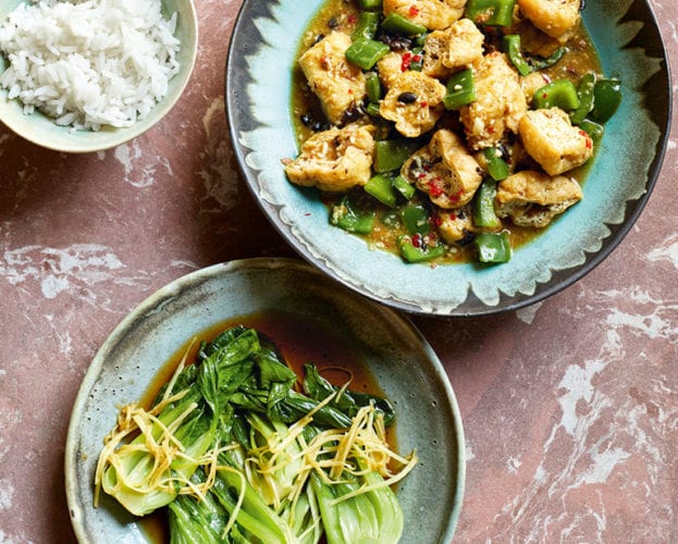 Black bean tofu and baby pak choi