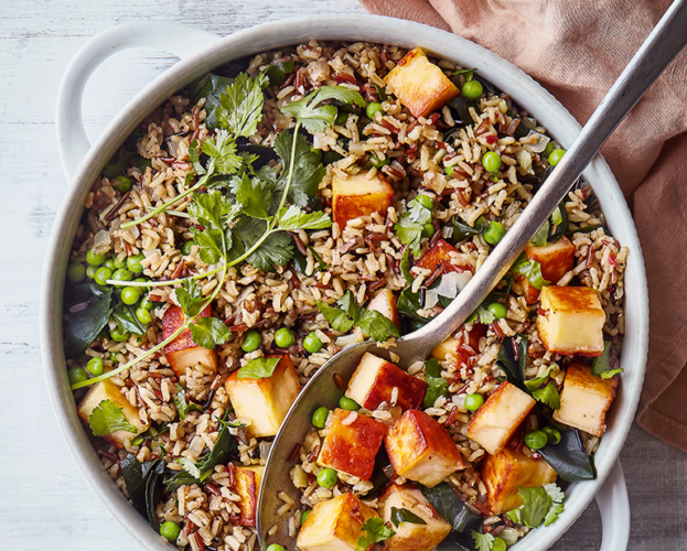 Paneer, pea and spinach rice