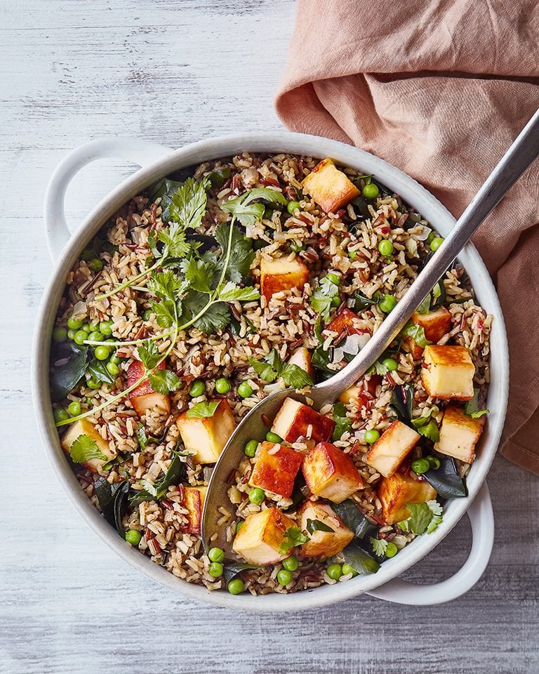 Paneer, pea and spinach rice