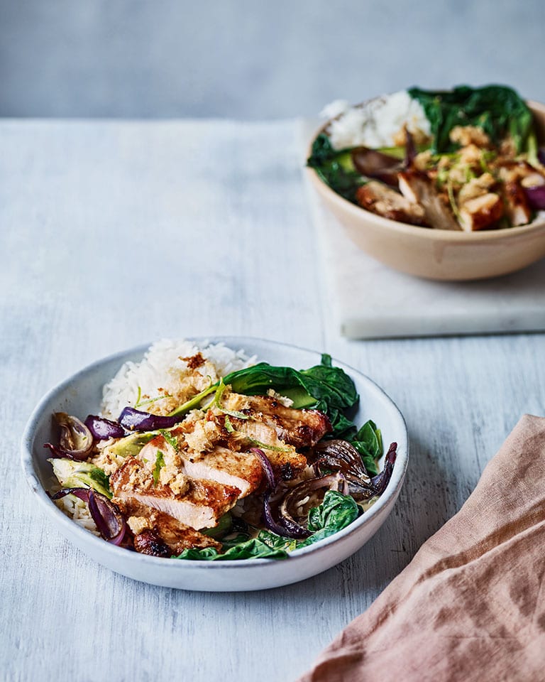 Coconut pork curry with crispy lime crumbs