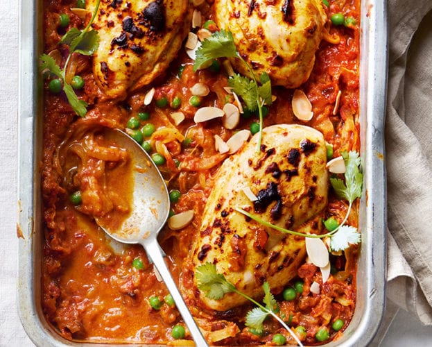 Fruity chicken curry traybake