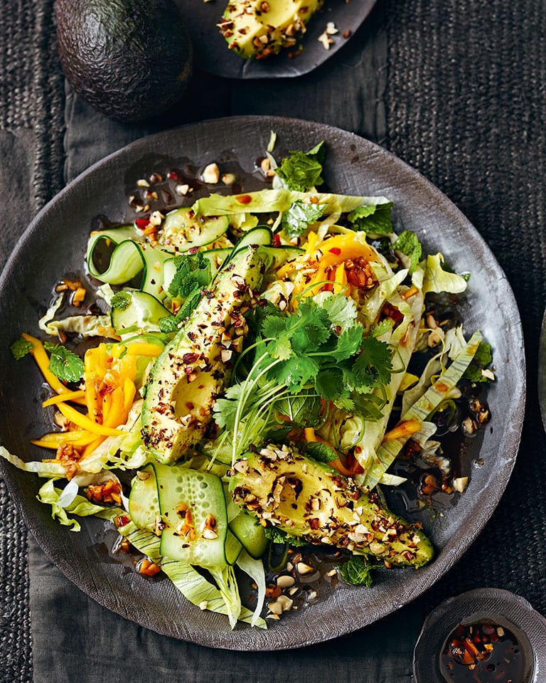 Nutty avocado and mango salad with soy and lime dressing