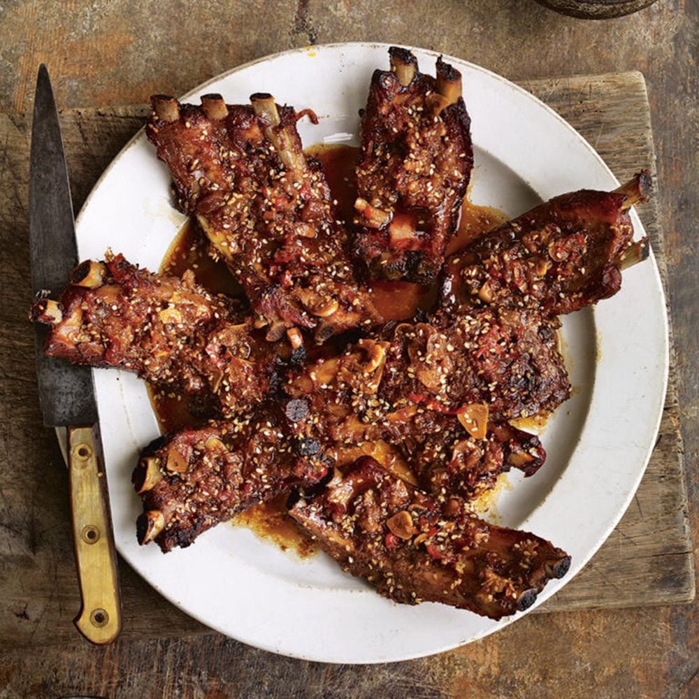 A plate of marinated ribs