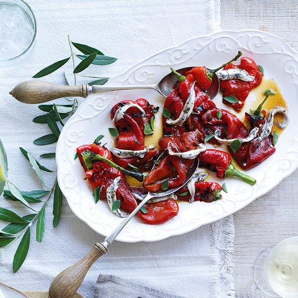 Peppers with garlic, anchovies and basil