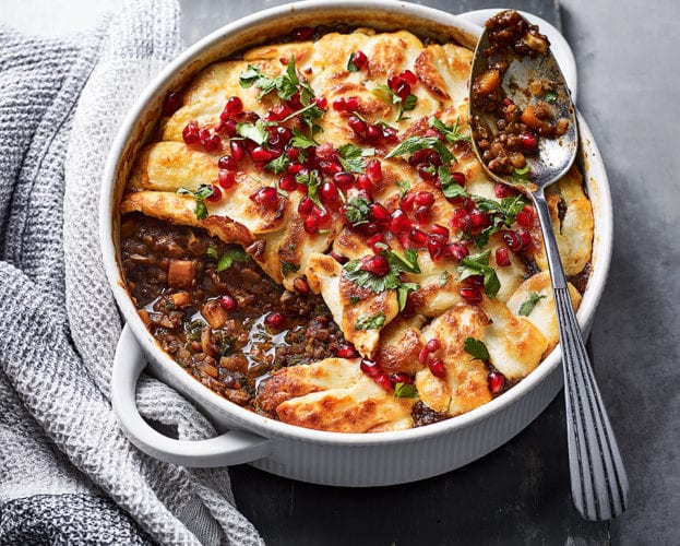 Veg lentil stew with halloumi topper