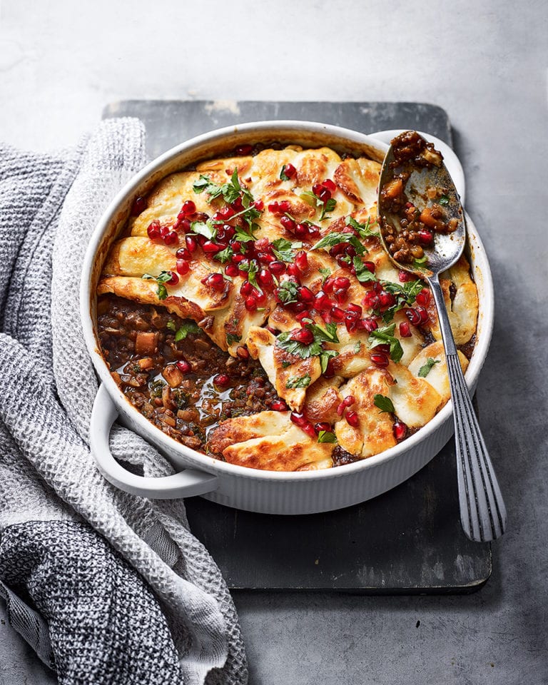 Halloumi-topped lentil stew